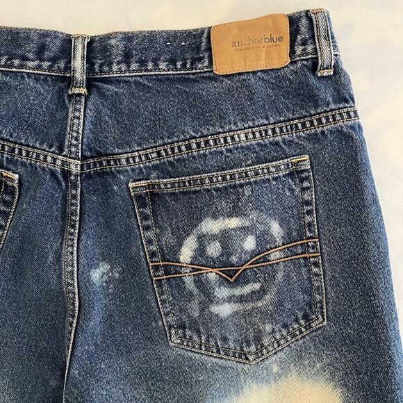 Anchor Blue Distressed Raw Hem Painted Y2K Denim Jorts - Picture 5 of 8
